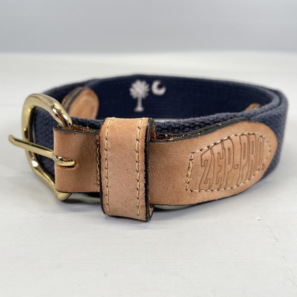 ZEP-PRO Belt Mens 30 Navy Webbing Leather South Carolina Palmetto Brass - USA